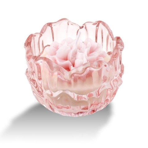 CANDELA IN VETRO FIORE ROSA 8X6